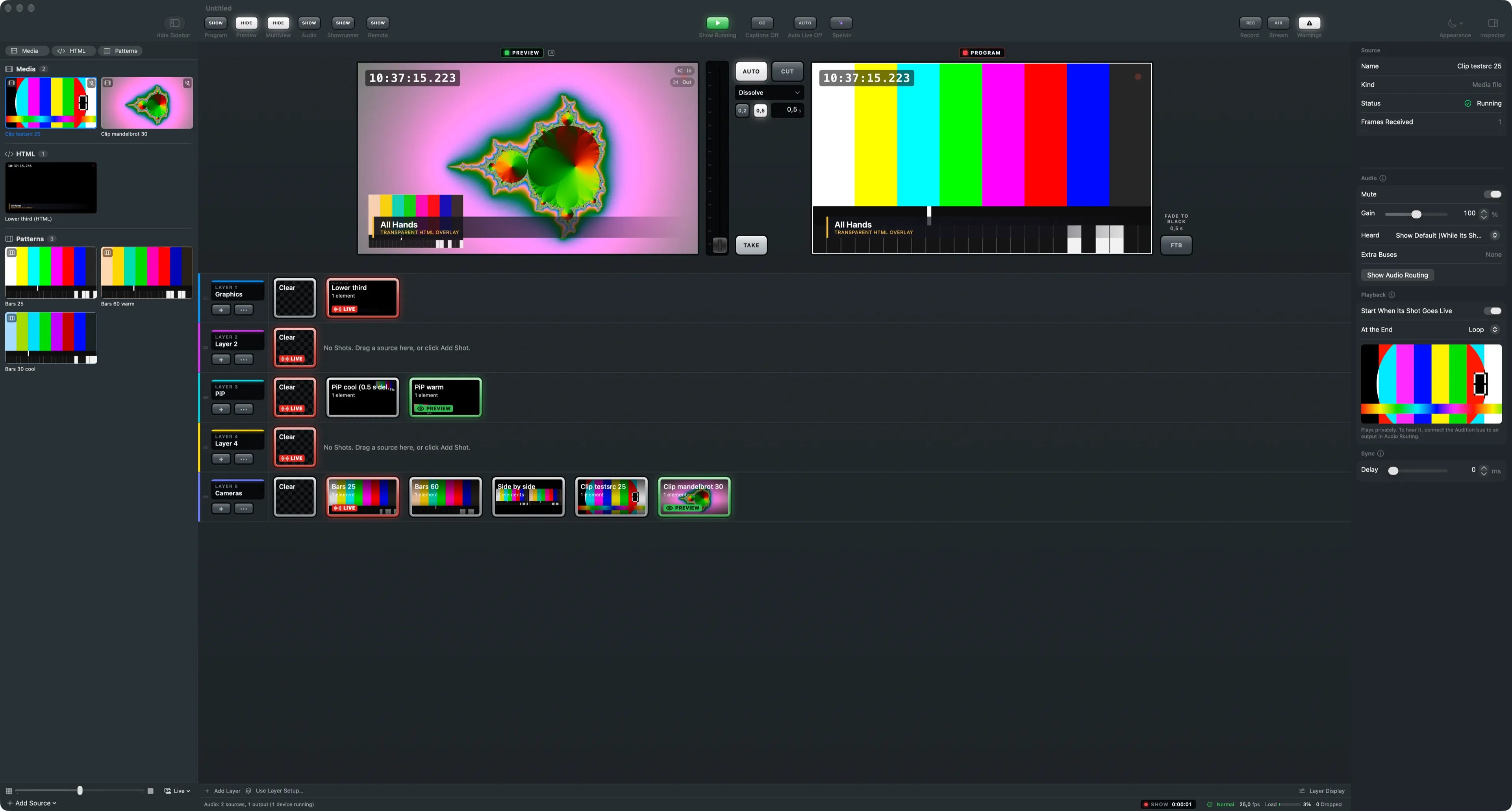 A clip selected in the sidebar, with its Playback section and private player in the inspector