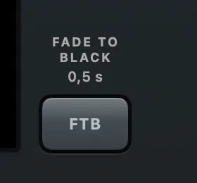 The FADE TO BLACK column right of the program monitor: the duration above the FTB key