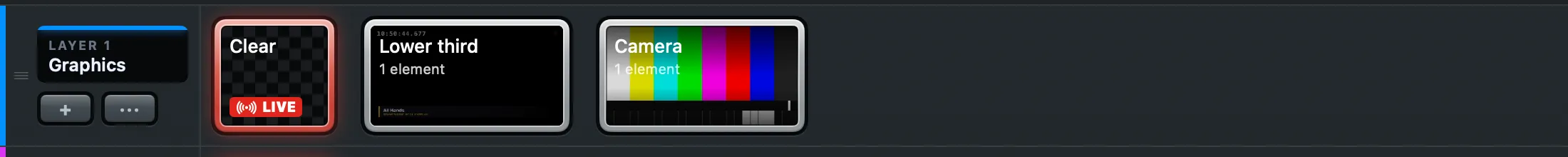 A layer strip with the new Camera shot beside Lower third, showing the camera’s picture