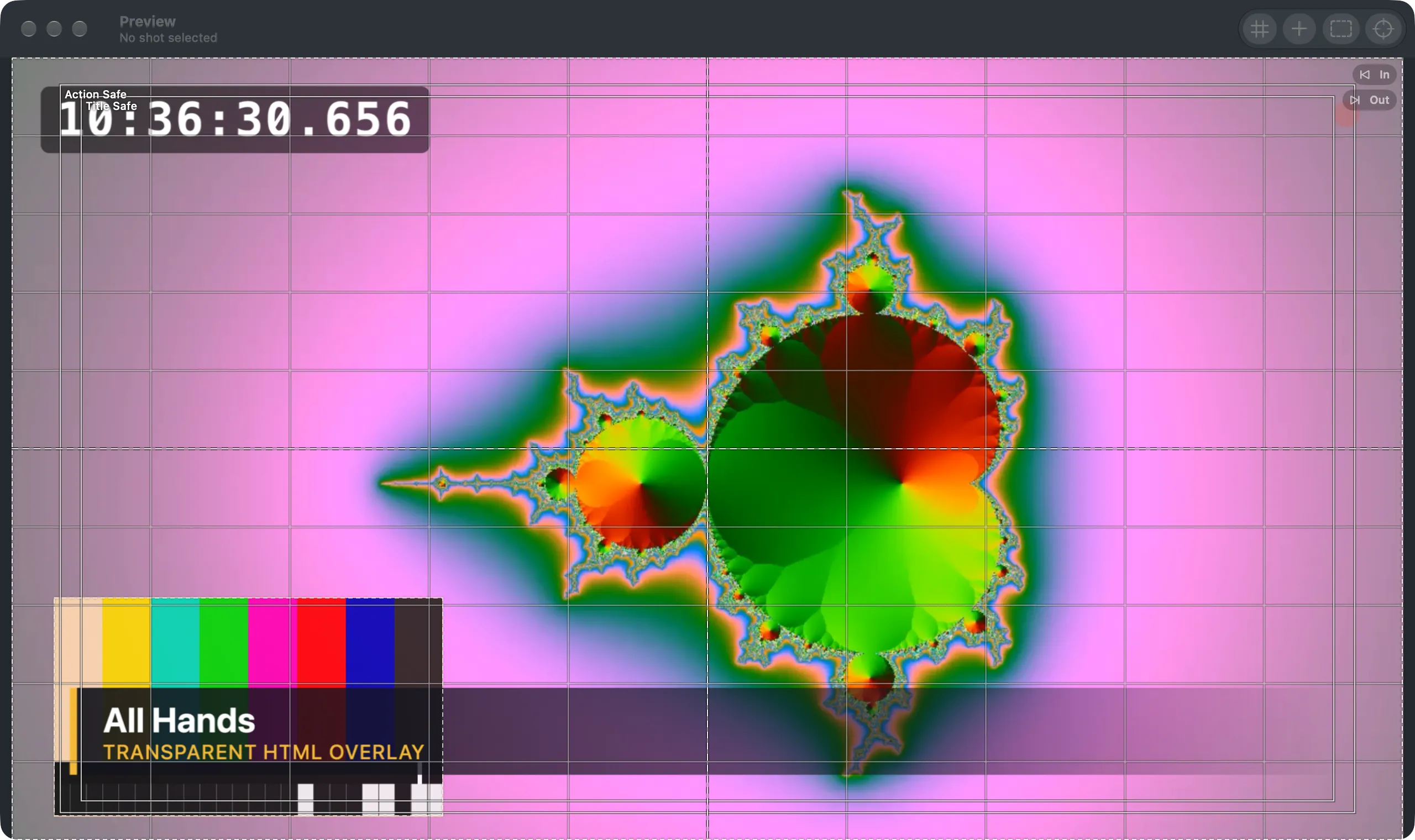 The Preview window: the editable preview at a large size, with Grid, Guides, Safe Zones and Snap in its toolbar