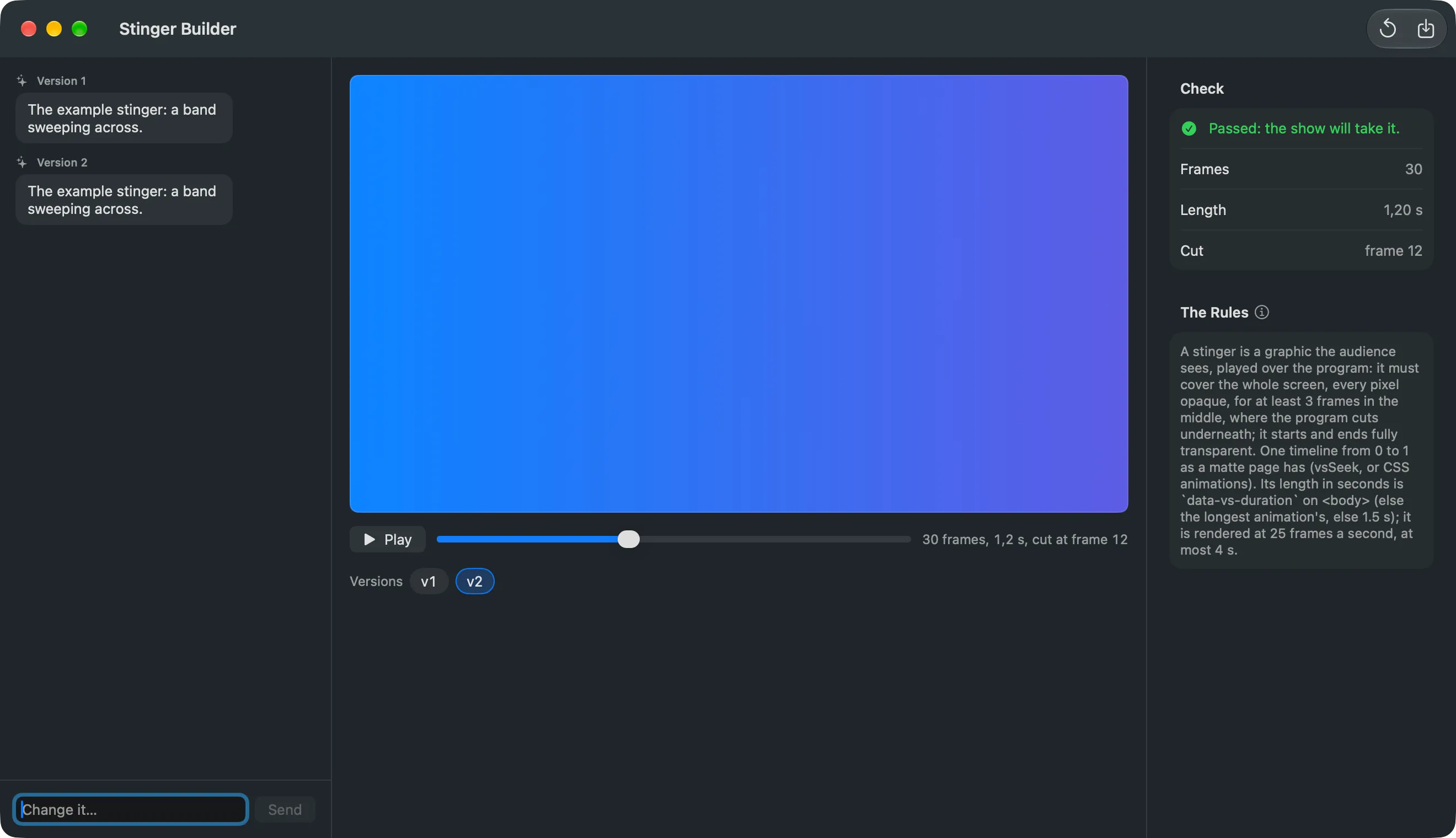 The preview mid-transition between the OLD PICTURE and NEW PICTURE, with Play and the slider below