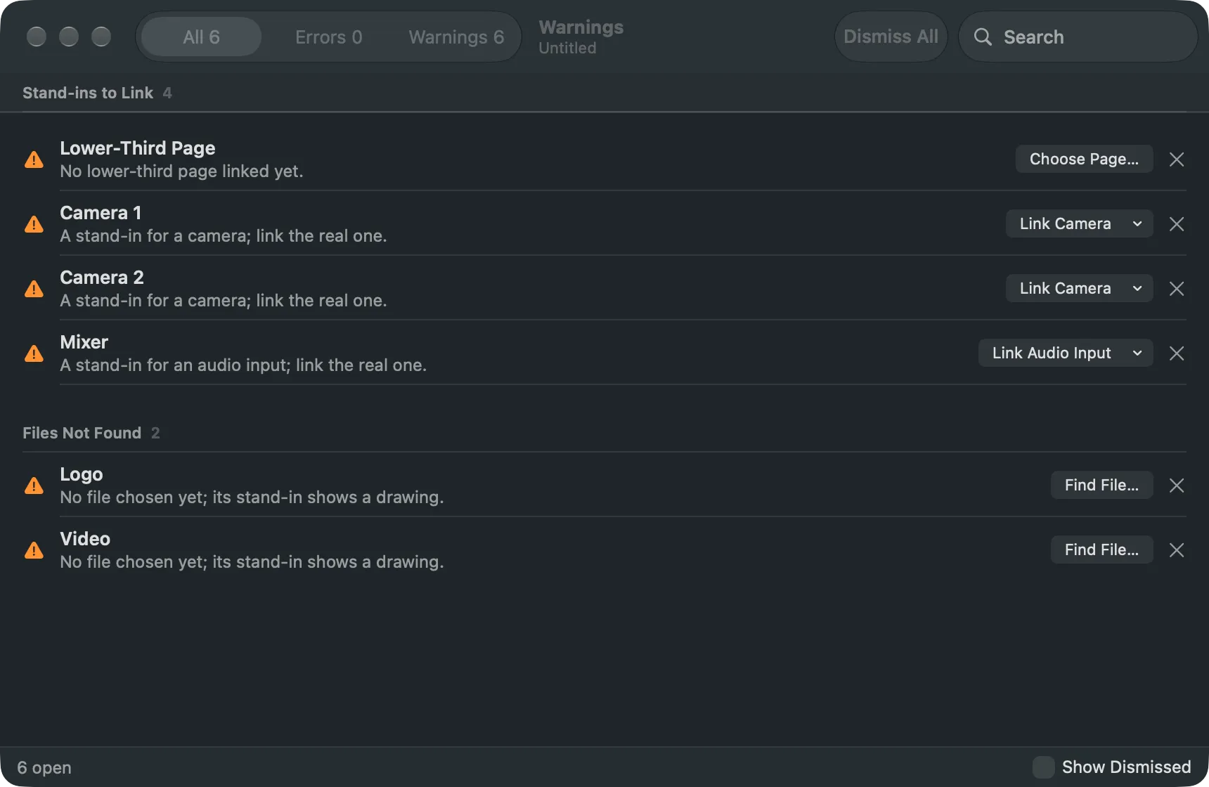 The Warnings window with a row’s right-click menu open on Copy